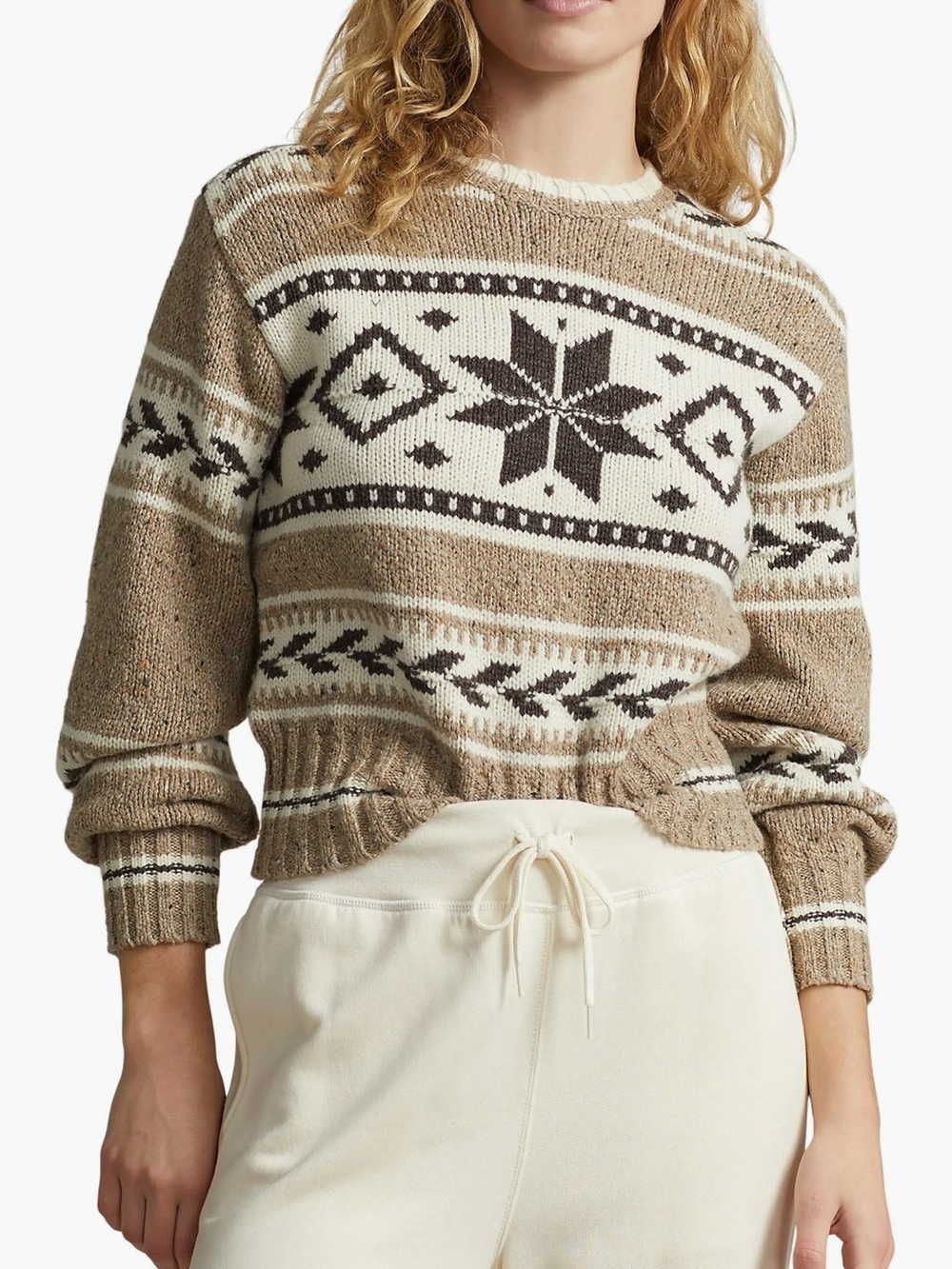 Polo by Ralph Lauren Beige and Brown Nordic Fair Isle Crewneck Sweater